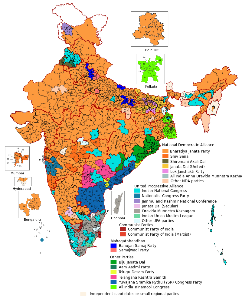 Map of Lok Sabha constituencies in India, Source; Wikipedia